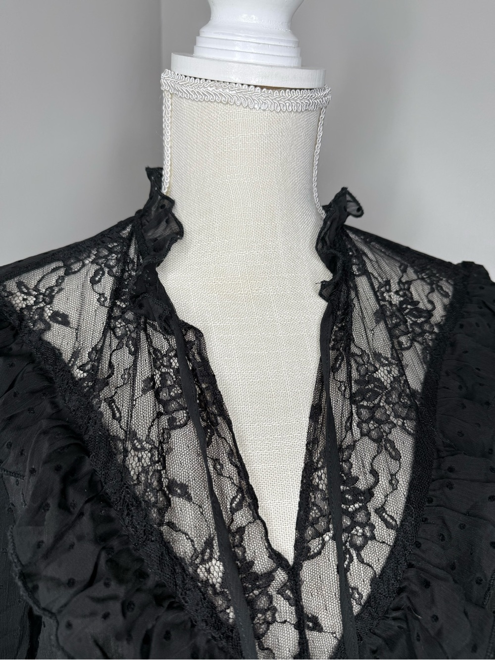 Zara Black Sheer Polka-Dot Ruffle Blouse - Picture 4 of 7